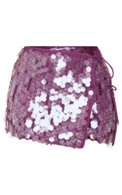 Shape Purple Sequin Tie Side Split Mini Skirt
