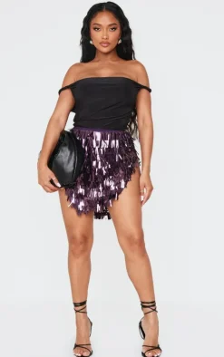 Shape Purple Sequin V Hem Mini Skirt