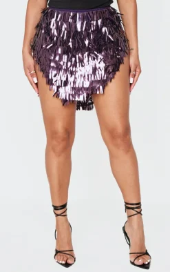 Shape Purple Sequin V Hem Mini Skirt
