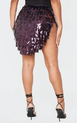Shape Purple Sequin V Hem Mini Skirt