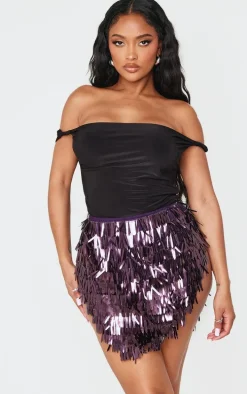 Shape Purple Sequin V Hem Mini Skirt