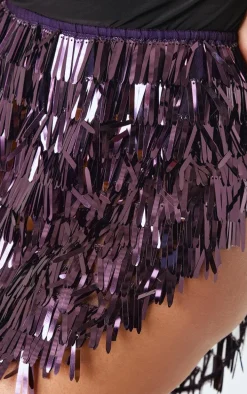Shape Purple Sequin V Hem Mini Skirt