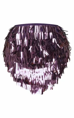 Shape Purple Sequin V Hem Mini Skirt