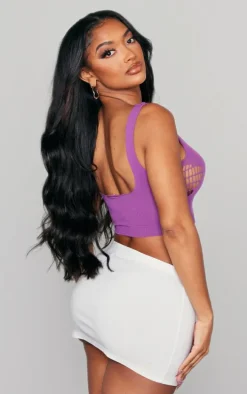 Shape Purple Sheer Knit Ladder Detail Sleeveless Crop Top