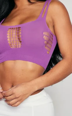 Shape Purple Sheer Knit Ladder Detail Sleeveless Crop Top