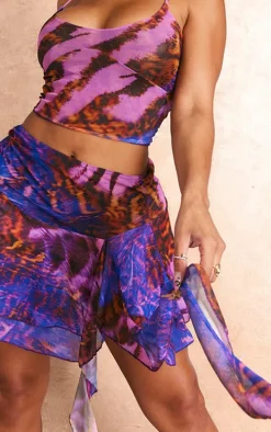 Shape Purple Zebra Printed Mesh Ruffle Skirt