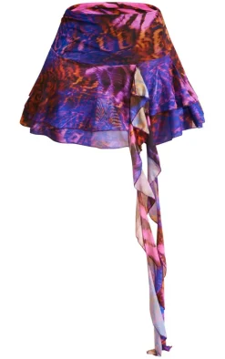 Shape Purple Zebra Printed Mesh Ruffle Skirt