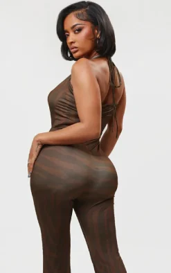 Shape Red Body Print Slinky Plunge Halterneck Jumpsuit