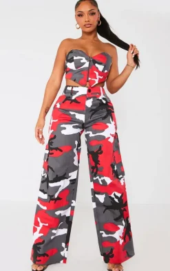 Shape Red Camo Pocket Detail Wide Leg Pants