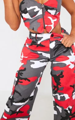 Shape Red Camo Pocket Detail Wide Leg Pants