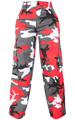Shape Red Camo Pocket Detail Wide Leg Pants