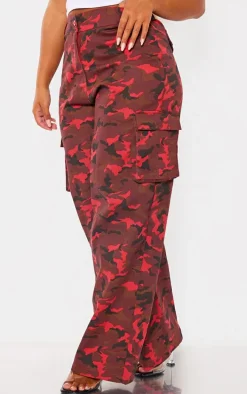Shape Red Camo Print Pocket Detail Wide Leg Cargo Pants