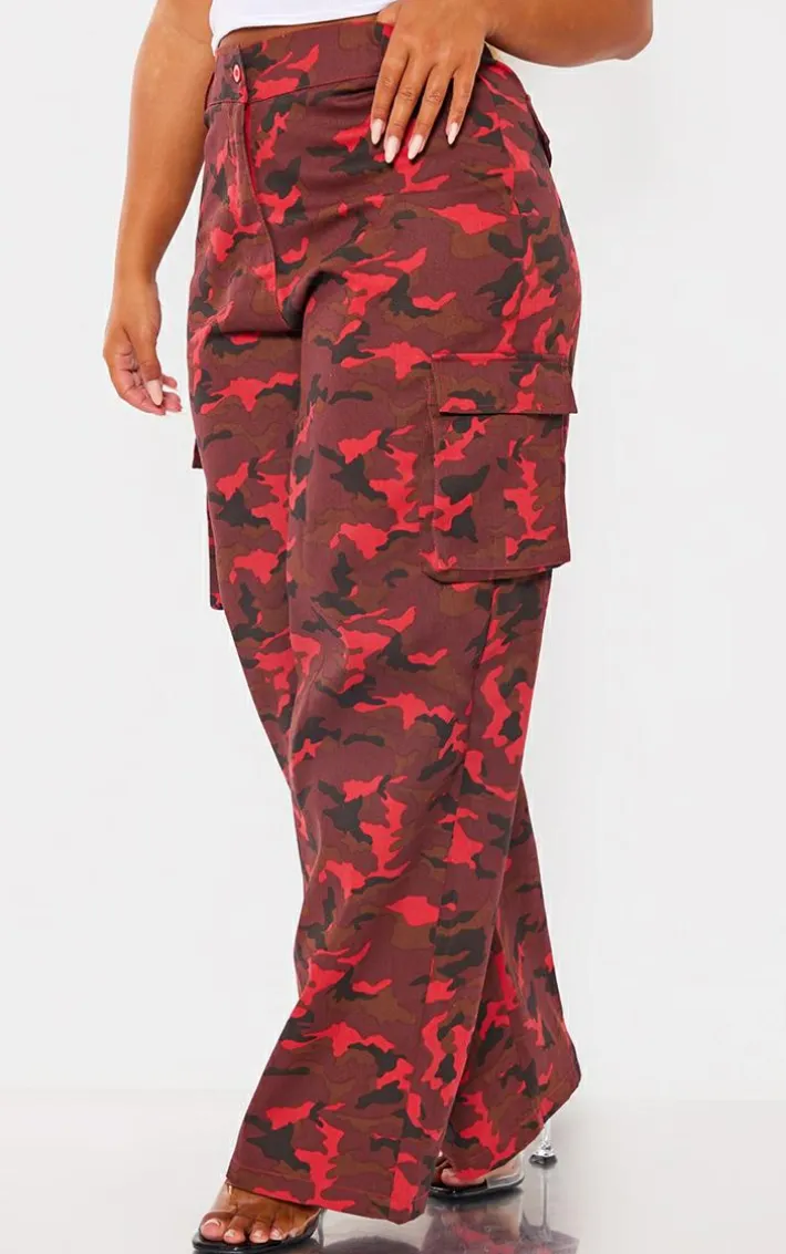 Shape Red Camo Print Pocket Detail Wide Leg Cargo Pants