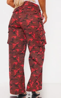 Shape Red Camo Print Pocket Detail Wide Leg Cargo Pants