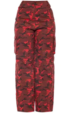 Shape Red Camo Print Pocket Detail Wide Leg Cargo Pants
