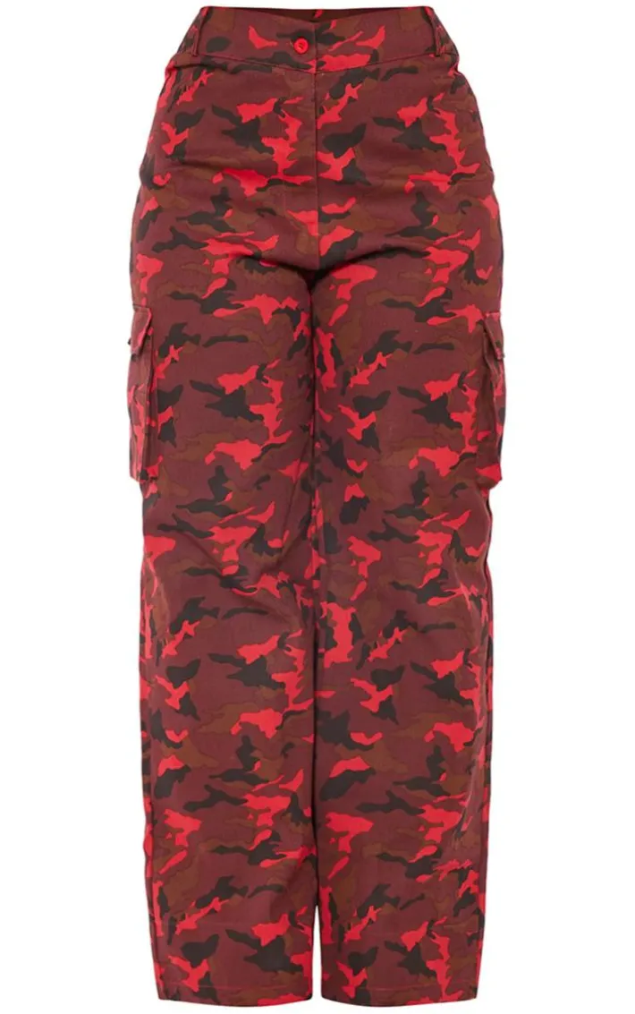 Shape Red Camo Print Pocket Detail Wide Leg Cargo Pants