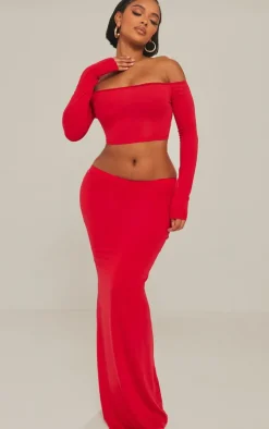 Shape Red Contour Jersey Low Rise Maxi Skirt