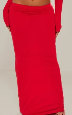 Shape Red Contour Jersey Low Rise Maxi Skirt