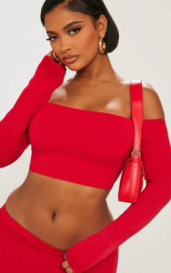 Shape Red Contour Jersey Bardot Long Sleeve Top
