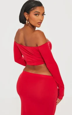 Shape Red Contour Jersey Bardot Long Sleeve Top