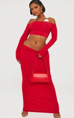 Shape Red Contour Jersey Bardot Long Sleeve Top