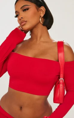 Shape Red Contour Jersey Bardot Long Sleeve Top