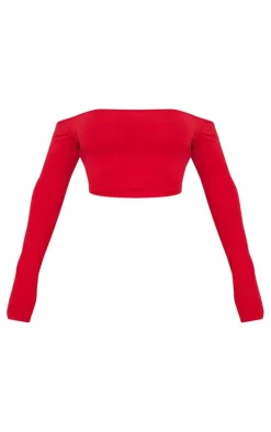 Shape Red Contour Jersey Bardot Long Sleeve Top