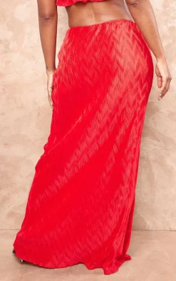 Shape Red Crushed Satin Cut Out Maxi Skirt