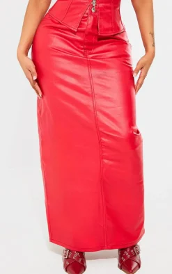 Shape Red Denim Coated Maxi Skirt