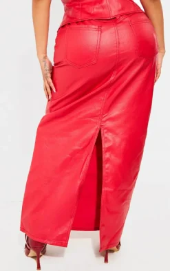 Shape Red Denim Coated Maxi Skirt