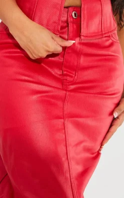 Shape Red Denim Coated Maxi Skirt