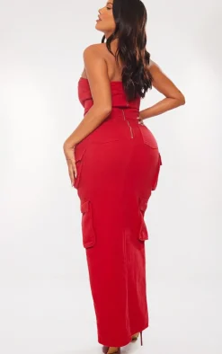 Shape Red Denim Front Split Cargo Dress