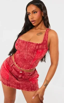 Shape Red Denim Micro Mini Skirt