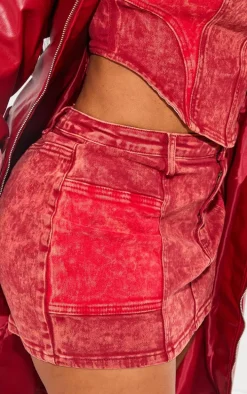 Shape Red Denim Micro Mini Skirt