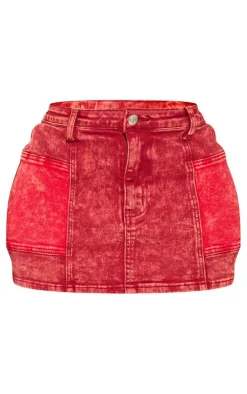 Shape Red Denim Micro Mini Skirt