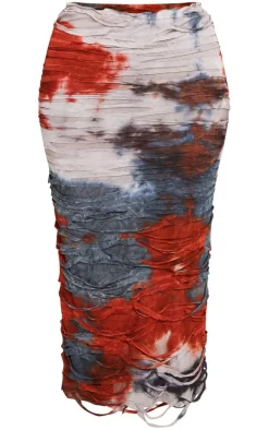 Shape Red Distressed Maxi Skirt