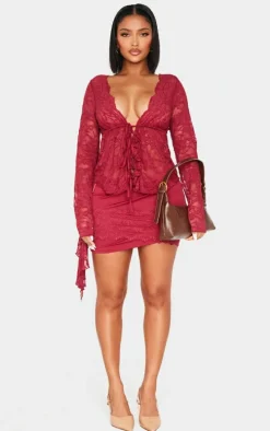 Shape Red Drape Lace Side Mini Skirt