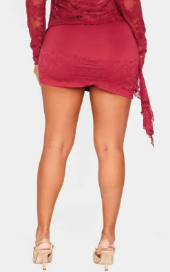 Shape Red Drape Lace Side Mini Skirt