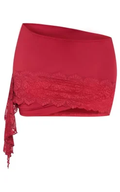 Shape Red Drape Lace Side Mini Skirt