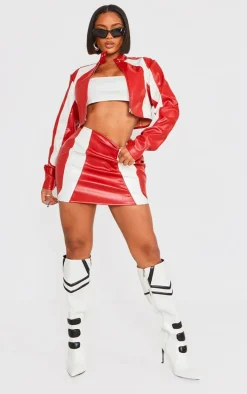 Shape Red Faux Leather Panel Mini Skirt