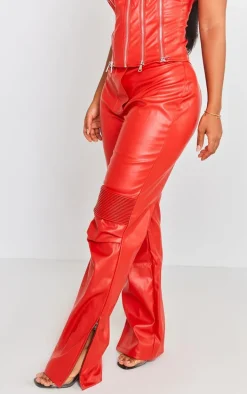 Shape Red Faux Leather Panel Detail Wide Leg Pants