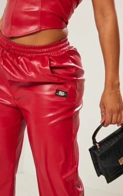Shape Red Faux Leather Straight Leg Pants