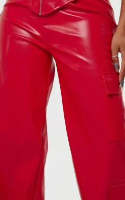 Shape Red Faux Leather Straight Leg Cargo Pants