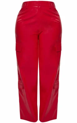 Shape Red Faux Leather Straight Leg Cargo Pants