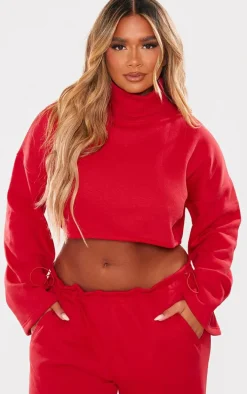 Shape Red High Neck Long Sleeve Sweater