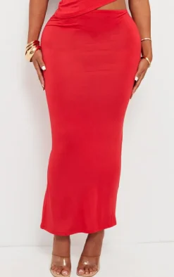 Shape Red Jersey Asymmetric Waist Maxi Skirt
