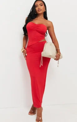 Shape Red Jersey Bandeau Asymmetric Hem Top