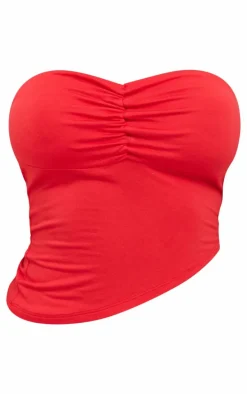 Shape Red Jersey Bandeau Asymmetric Hem Top