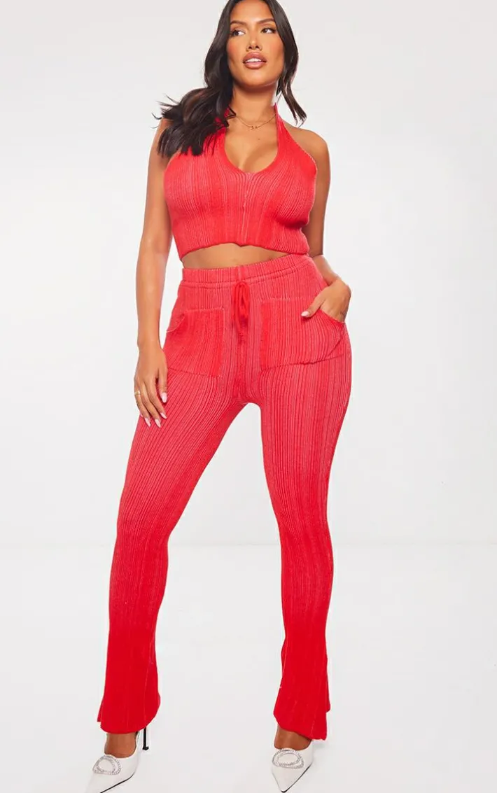 Shape Red Knit Contrast Drawstring Flares