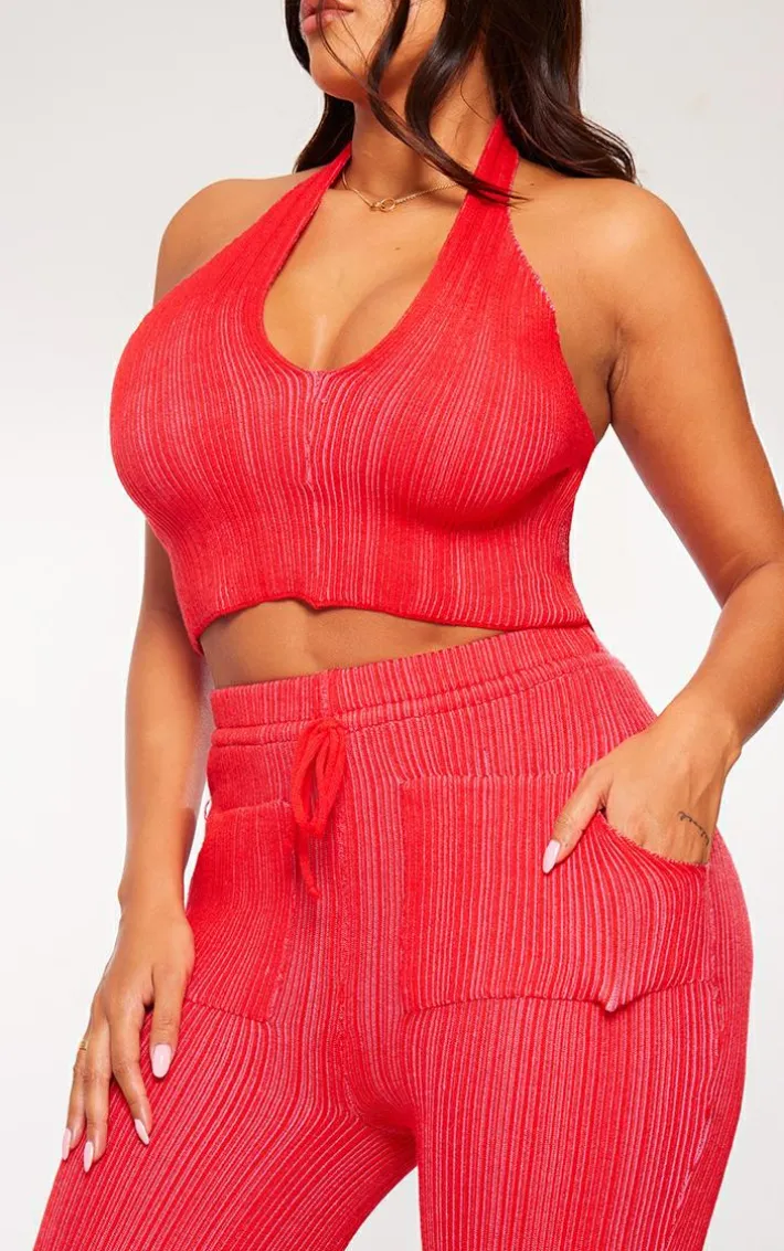 Shape Red Knit Contrast Drawstring Flares